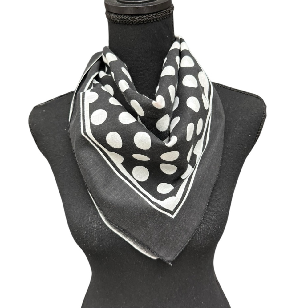 Vintage Wamcraft Black White Polka Dot Western Bandana 21 x 22 Americana